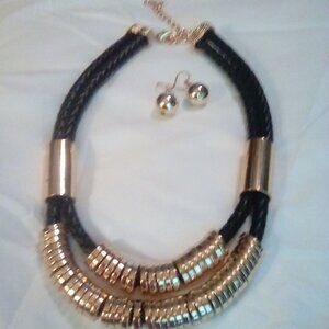 Gold  and leather cord Necklace NWOT
